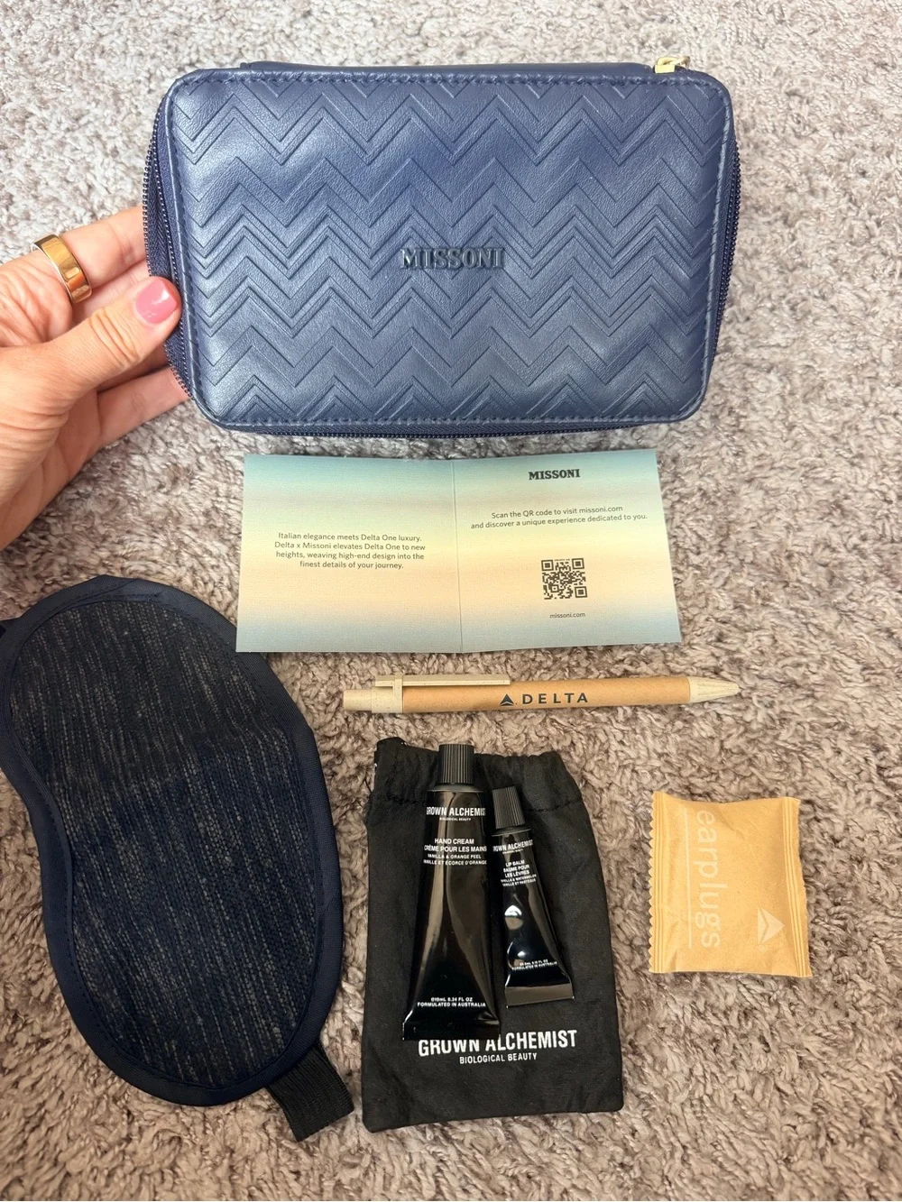 Missoni Navy Chevron Zip Travel Pouch or Cosmetics Bag with Gold Hardware Delta